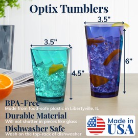 US Acrylic Optix Plastic Reusable Drinking Glasses (Set of 16) 14oz Rocks & 20oz Water Cups in Coastal Colors | BPA-Free Tumblers, Made in USA | Top-Rack Dishwasher Safe