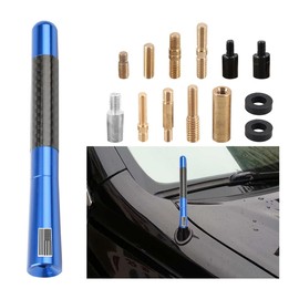 KHGUZ Carbon Fiber Car Short Antenna, 4.7 Inch American Flag Vehicle AM/FM Radio Reception Antenna, Patriotic Auto Replacement Accessories with 9 Adapters, 2 Screws, 2 Rubber Rings (Blue)