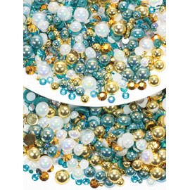 Rhinova 200g Mix Pearls and Rhinestones for Crafting, Sizes Range 3mm-10mm Pearl Beads for Bedazzler Rhinestones for Bedazzling Pearls for Crafting Sock Charms Nail Shoe Mugs (Oceanic Treasure Mix)