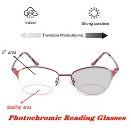 laureles /Fotocromático Bifocal Gafas de Lectura de las Mujeres Gafas de Sol de la Moda de Transición Marco de Metal Presbicia Mujer, Púrpura/Ombre Force., 0.00/+1.50 Magnification