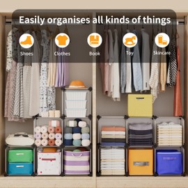 JOISCOPE 9 Cube Storage Organizer, Storage Cube Shelves for Clothes, DIY Stackable Plastic Cube Closet Organizer, Cubby Storage Shelves for Bedroom, Home, Office, White