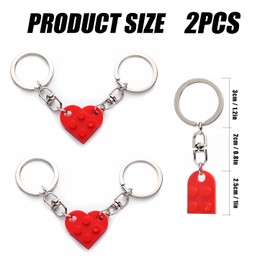 Heart Brick Keychain Set, Small Red Heart Keyring Friendship Gift Love Heart Necklace for Her, Him, Boyfriend Girlfriend Couples, 2pcs Matching Heart Decorations for Valentines Birthday Anniversaries