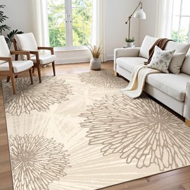 WITSHOCK Living Room Area Rugs 6x9: Washable Rug for Bedroom Dining Room Neutral Modern Soft Thin Large Carpet Non-Slip Stain Resistant Low Pile Decor,Brown