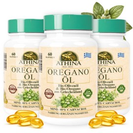 Athina Oregano Oil Vegan Organic 3 x 60 Capsules I 100 mg Athina Wild Mountain Oregano Oil I Origanum Vulgare Hirtum from Greece I 80% Carvacrol I Pure & Natural Ingredients