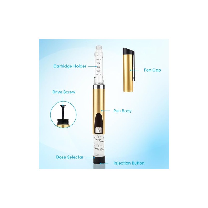 60 Units Reusable Peptide Pen Injector, Clear Scale and Protect