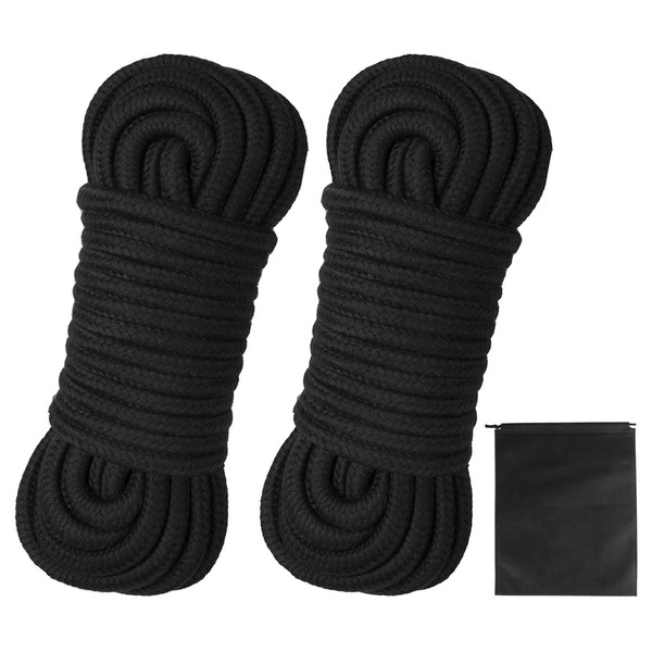 Lanjue 2 Pack 10m/32 Feet Soft Cotton Rope, Black 8mm