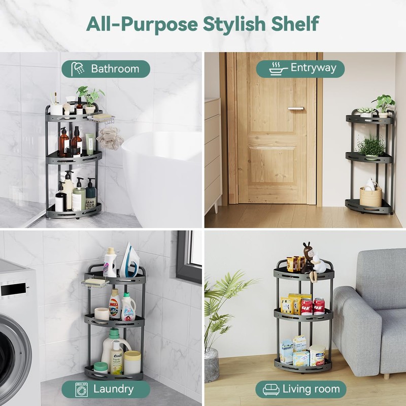 Binecer Corner Shower Caddy Standing, 3 Tier Shower Organizer Stand