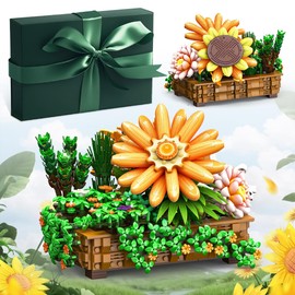 BIGEARN Flowers Bonsai Building Set - DIY Artificial Sunflower Botanicals Collection for Adults, Indoor Plant for Desk & Home Decor, Gift for Girls, Wife & Mother