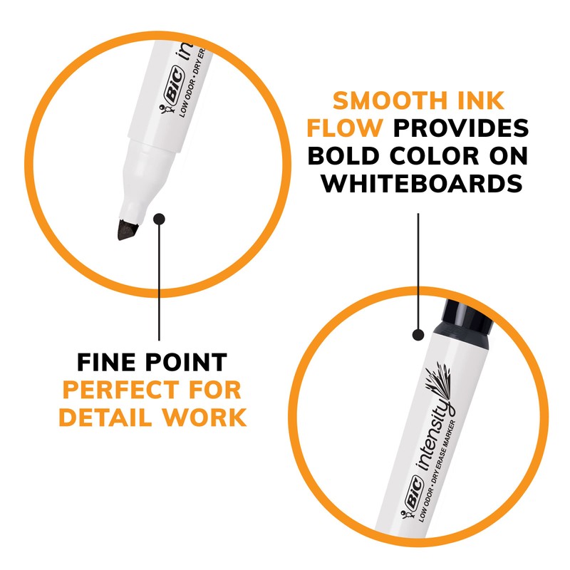 BIC Intensity Black Low Odor Dry Erase Markers, Chisel Tip,