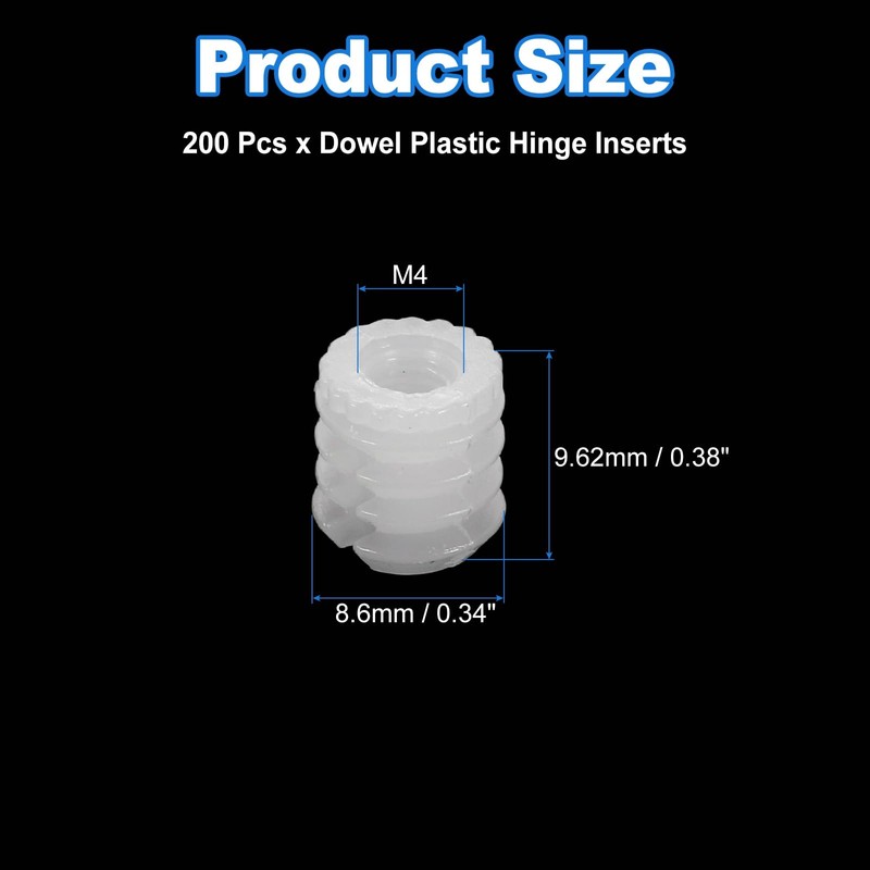 sourcing map 200Pcs 0.34"x0.38" Hinge Dowels, Plastic Dowel Insert with