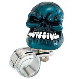 Thruifo Skull Car Steering Knob Suicide Wheel Spinner, Big Teeth Devil Style Car Power Handle Grip Knobs Fit Most Manual Automatic Vehicles, Metallic Blue