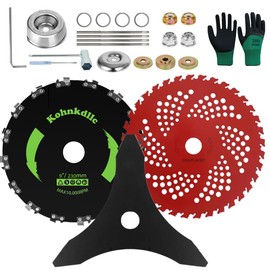 Kohnkdllc 9" x 20T Chainsaw Tooth Cutter,9" x 36 Teeth Carbide Tipped Blades,10" x 3 Teeth Carbon Steel Brush Cutter Blades with 4 Round Files and 2 Set Adapter Kit for Cutter, Trimmer, Weed Eater