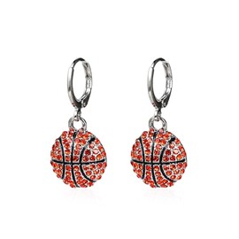 Rhinestone Sport Ball Drop Earrings Shiny Football Basketball Baseball Volleyball Soccer Dangling Earrings for Women Game Day Jewelry Decoration-Basketball