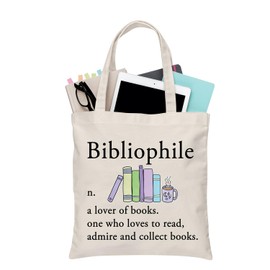 PLITI Bibliophile Tote Bag Book Lover Gift Funny Reading Gift Bibliophile Definition Gift For Librarian Teacher Student (Bibliophile noun TGU)