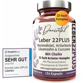 Milk Thistle 22-fold complex - test grade very good - liver treatment capsules 80% silymarin - with choline for the liver - vitamins and natural herbs