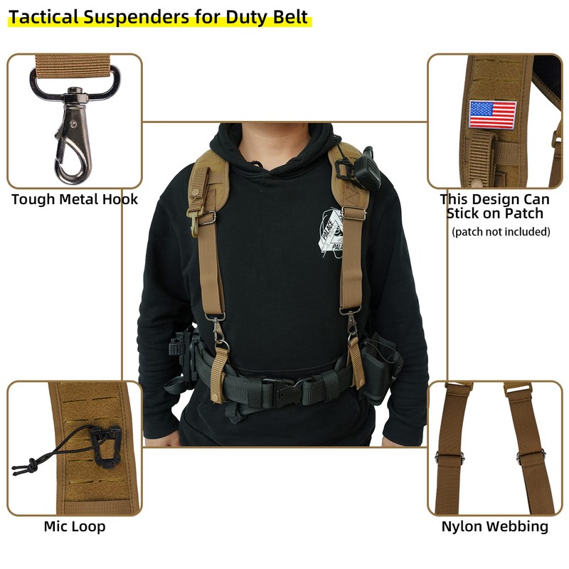 MELOTOUGH Metal Hook Tactical Suspenders for Duty Military Belt Harness