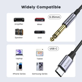MOSWAG USB C to 6.35mm 1/4 TRS Audio Stereo Cable 6.6FT/2Meter,Type C to 6.35mm TRS Aux Jack Stereo Cable for Amplifiers,Home Theater,Mixing Console,Electric Bass Guitar Amp,Monitor Headphones