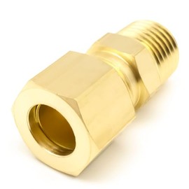 AHFMANG 5PCS Brass Compression Tube Pipe Fitting Connector 1/4" NPT x 3/8" OD Male Straight Coupling Adapter