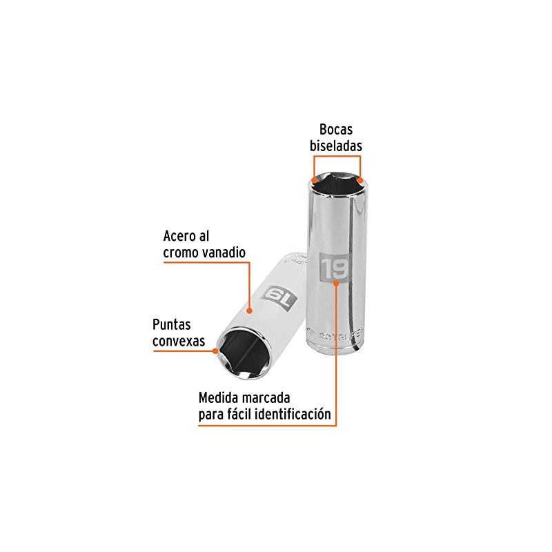 Truper D-1219-ML, Dado largos de 6 puntas mm, 19 mm,