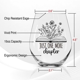 Perfectinsoy Just One More Chapter Stemless Wine Glass, Birthday Gifts for Book Lovers Bibliophiles Readers Librarians, Bookish Wine Glass Gifts for Women Friends Colleagues Sisters Brothers