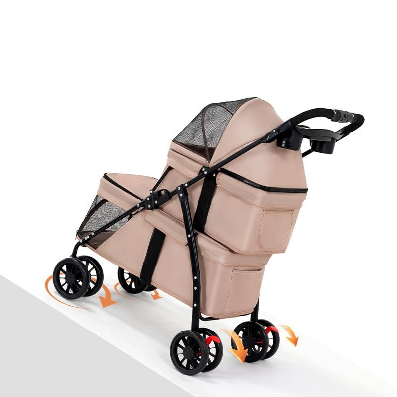 Double Pet Stroller for Dogs and Cats, One-Hand Foldable with