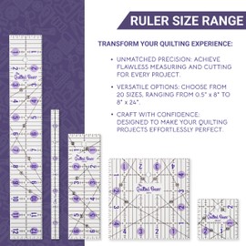 The Quilted Bear Quilting Rulers - Transparent Acrylic Non Slip Quilting & Patchwork Ruler with Clear Black Lines & 30, 45 & 60 Degree Angles (6.5" x 6.5")