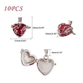 ARRICRAFT 10pcs Heart Brass Enamel Prayer Box Pendants Charms Locket Box Necklace Pendants for DIY Jewelry Making