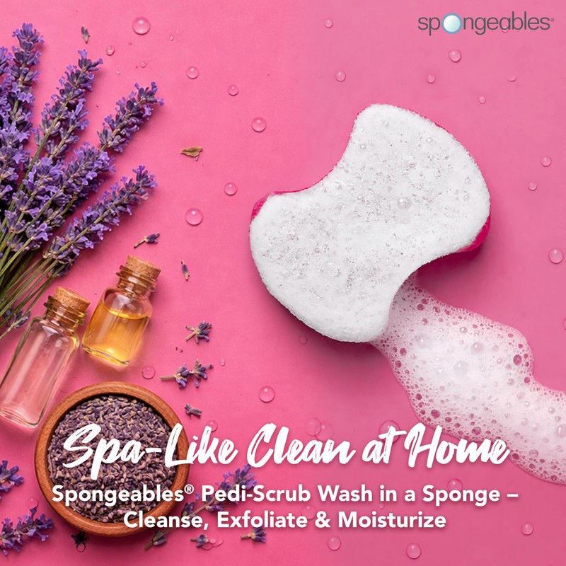 Spongeables Pedi Scrub Foot Exfoliating 20+ Wash Sponge, Lavender, 1