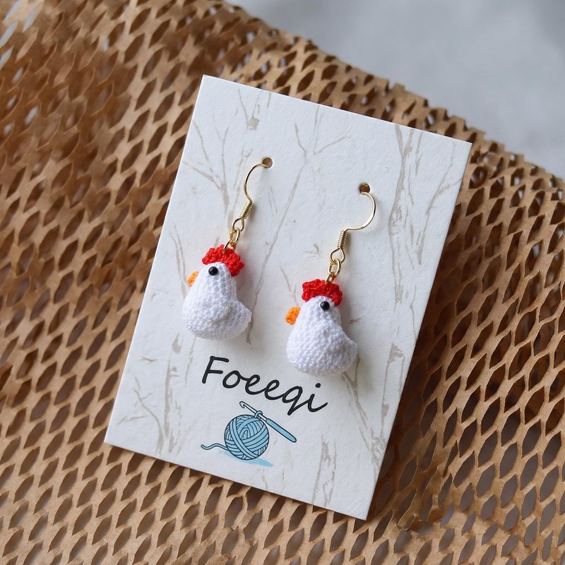 Foeeqi Chicken Earrings for Women Animal Earrings Cute Crochet Chicken