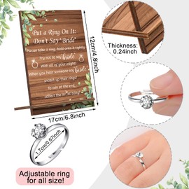 Put a Ring on It Bridal Shower Game with 100 Pcs Metal Fake Rings, Rustic Greenery Bridal Shower Favors Not Say Bride Rules Wedding Shower Games Wooden Bridal Shower Gifts for Guests (Silver)