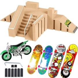 MONAS Kit de Parque de Patinaje, Juguetes de Dedo de Monopatín con 1 Motocicleta y 4 Piezas de Monopatines, Juguetes de Mini Patineta, Kit de Skate Park para Niños o Niñas, Entrenamiento de Patinaje