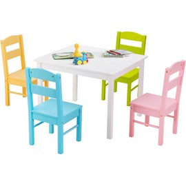 HONEY JOY Kids Table and Chair Set, Wooden Toddler Table and 4 Chairs for Arts & Crafts, Snack Time, 5-Piece Children Furniture Set for Daycare, Kindergarten, Playroom, Gift for Boys Girls (Colorful)