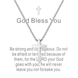Silver Cross Necklace for Men，Mens Cross Necklaces with 2.5mm Stainless Steel Box Chain 18 Inche（God Bless You Gifts)