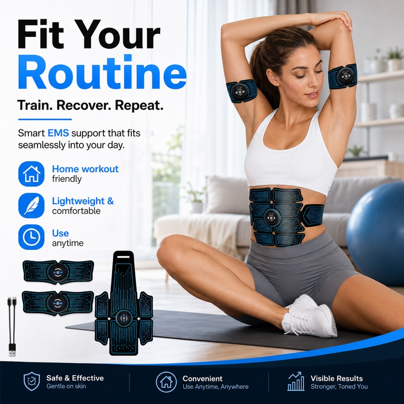 EMS Muscle Stimulator for Home Fitness – USB Rechargeable Ab