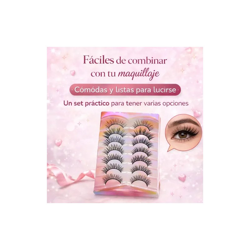 Pestañas Postizas 7 Pares Reutilizables Aspecto Natural