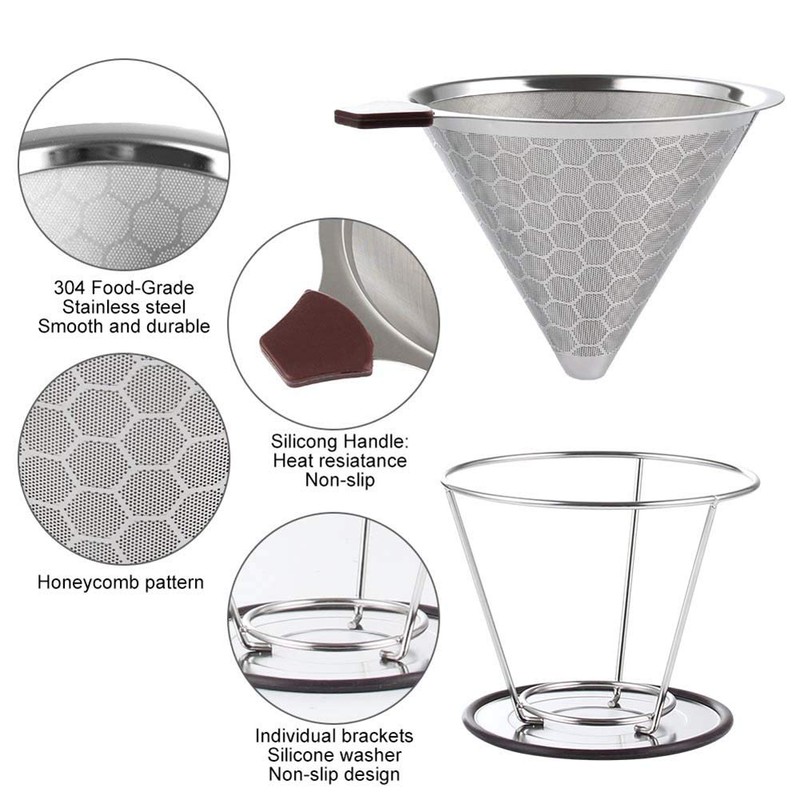 HOMEE Pour Over Coffee Dripper - 304 Stainless Steel Double-Layer