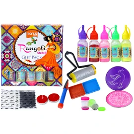 TOTA Rangoli Colour Powder Bottles Kolam Rangoli Powder for Floor Rangoli, Art,Home Decor, Pooja Set of 10 Rangoli Colors in Plastic Squeeze Bottles - 800 Gm, Multicolour