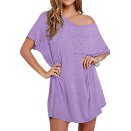 Ekouaer Womens Tshirt Nightgown Cotton V Neck Sleepshirts Comfy Casual Nightshirt for Women, Purple, XX-Large