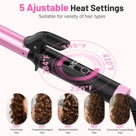 Travel Curling Iron 1 Inch,Small Curling Iron for Short Hair,Dual Voltage Curling Iron 110-240V with European Plug,Curling Iron with Clamp & Ceramic Barrel,5 Temp Digital Display,Auto Off,Temp Lock