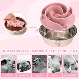 2-in-1 Metal Slow Feeder Dog Bowl, Bestalk Stainless Steel Dog Bowls with Silicone Slow Feeder Insert, 304 Water Food Bowl with Anti-Slip Base for Small, Medium, Large Dogs