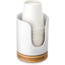 Ceramic Bathroom Cups Dispenser - 3 oz Disposable Paper & Plastic Bathroom Cups Holder - Mouthwash Cups Dispenser for Bathroom, Guest Toiletries, Countertop - BPA Free, Kids Safe(White)