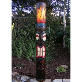 5 Foot Tiki Totem Fire God Wood Mask Tropical Bar Patio Decor 60"x 7"in