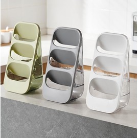 3-Tier Vertical Makeup Organizer, Modern Storage Rack, White/Grey/Green