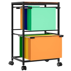 superbpag Rolling File Cart with Wheels, 2 Tier Office Storage Cart with Hanging File Folder Rack Holders for Letter Legal Size, Black
