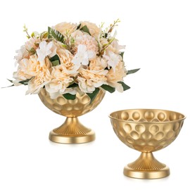 Sziqiqi Gold Urn Vase Centrepieces: 15.5 cm Metal Urn Vases Set of 2 Vintage Vase Pot for Wedding Table Decorations - Flower Arrangements Vase for Party Birthday Anniversary