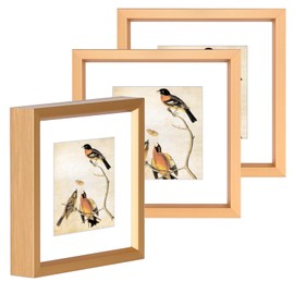 BKABOT 3x3 Picture Frame Set of 3, Gold Metal Square Photo Frames with HD Glass, Fits 2x2 with Mat or 3 x 3 without Mat, Display for Wall and Table