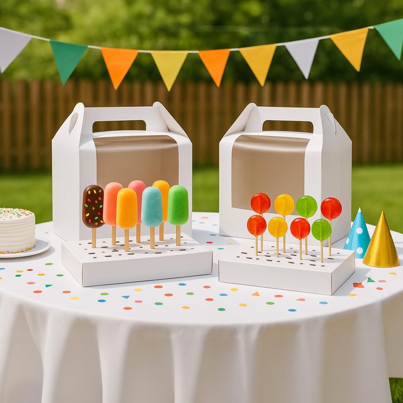 BOHUIZ 12Pcs Portable Cake Pop Holder Boxes, White Candy Boxes