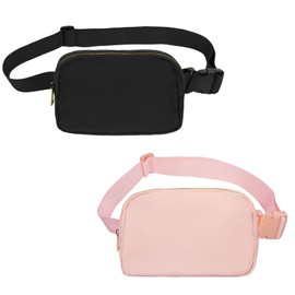 VOROLO Fanny Pack Crossbody Bag for Women and Men Belt Bag Gift for Women Bum Bag with Adjustable Strap for Sports, Black+Light Pink, 51 inches, 2 Pack Fanny Pack