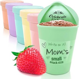 KOYAIRE Contenedores de helado con control de porciones para helado casero (6 onzas cada uno, 6 unidades), recipientes herméticos de almacenamiento de alimentos con tapas, mini tazas de congelador