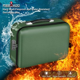 Fireproof Document Box, Hard Shell Fireproof Box, Document Organizer with Lock, Fireproof Water Resistant box, Portable Documents Safe Box for Important Document Certificates, Laptop, Passports, Green